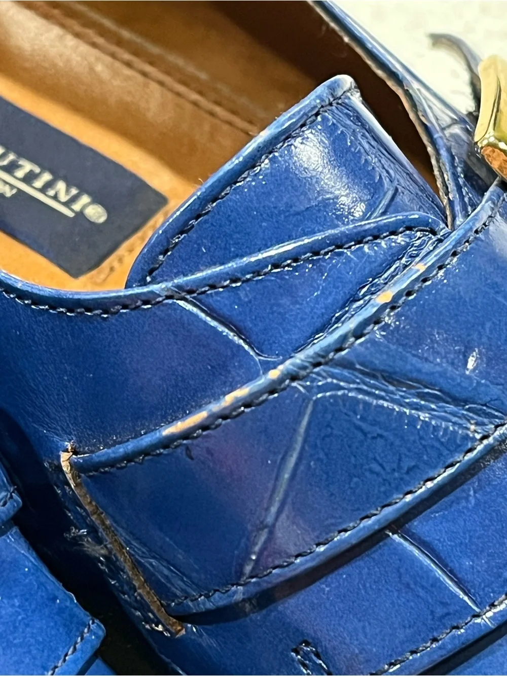 Georgio Brutini Men's Cobalt Blue Leather Crocodile Embossed Dress Shoes 9.5M
